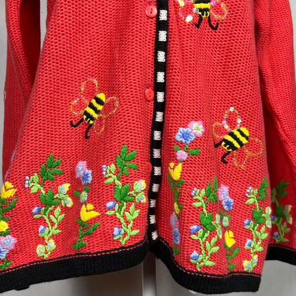 Vintage The Quacker Factory Embroidered Bee & Floral Cardigan (Size M) - Picture 6 of 7